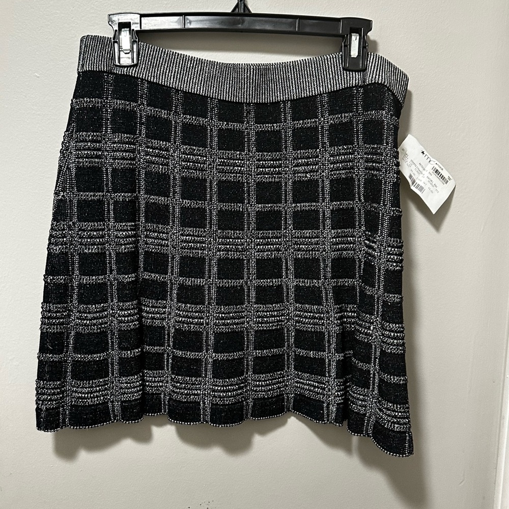 Rachel Rachel Roy Womens Plaid Fit Flare Skirt Black/White